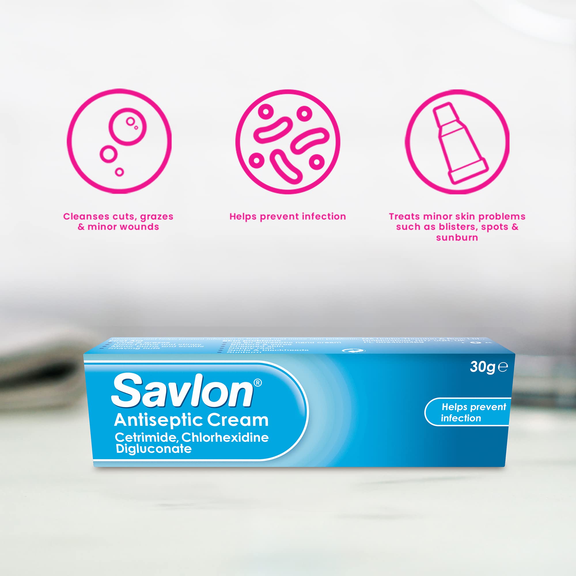 Savlon Antiseptic Cream 30g label close-up for trusted branding