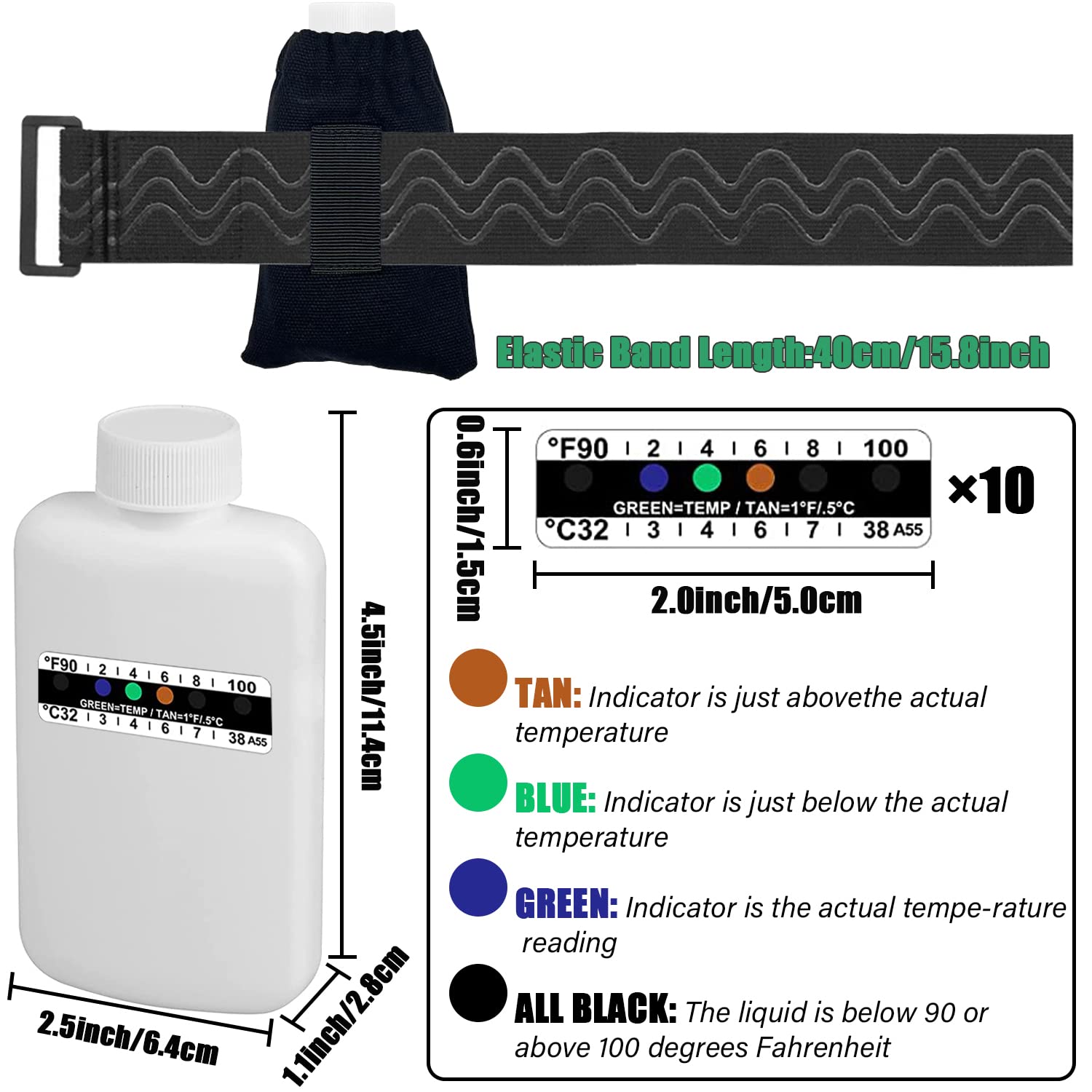 Sazoemao temperature strip shows color change by temperature for easy readings.