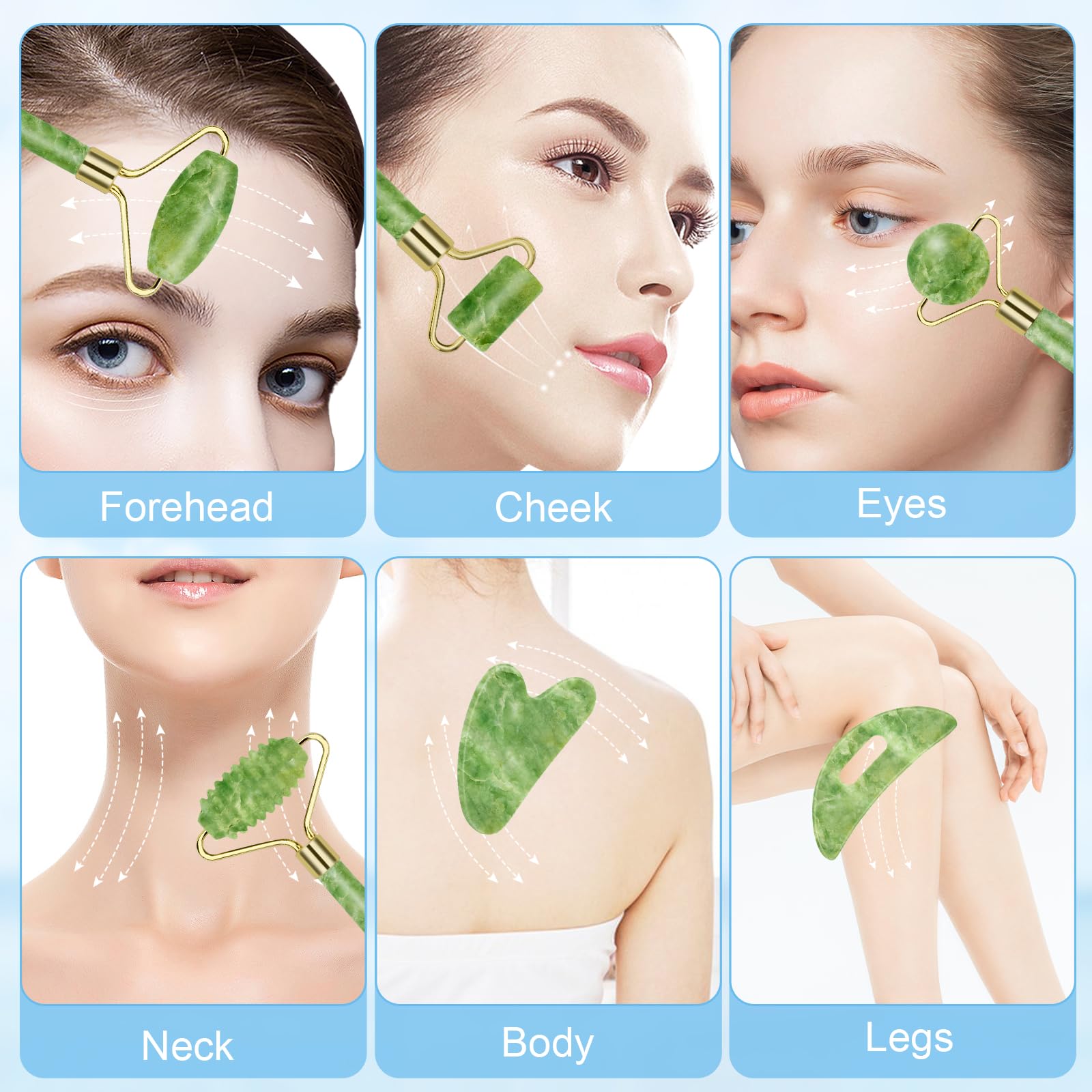 Sbnnfikeb jade roller tool for smoothing skin and aiding facial contouring.