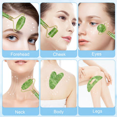 Sbnnfikeb jade roller tool for smoothing skin and aiding facial contouring.