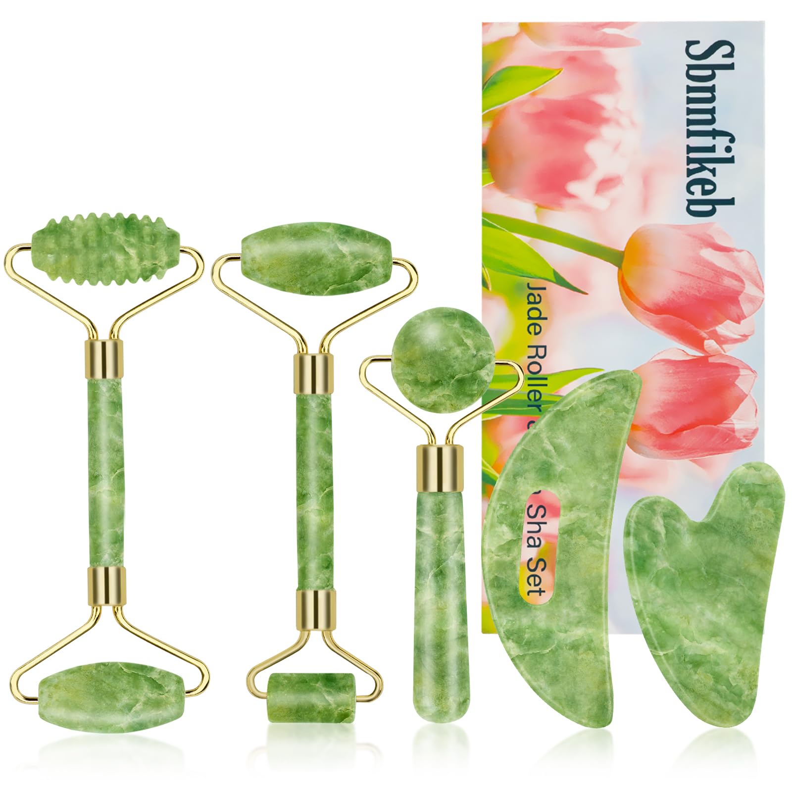 Sbnnfikeb jade roller set packaging for at-home facial massage and self-care.