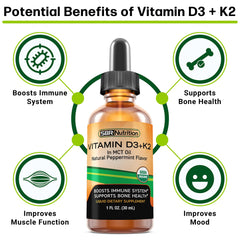 USDA Organic certification seal on SBR Nutrition D3 + K2 product label