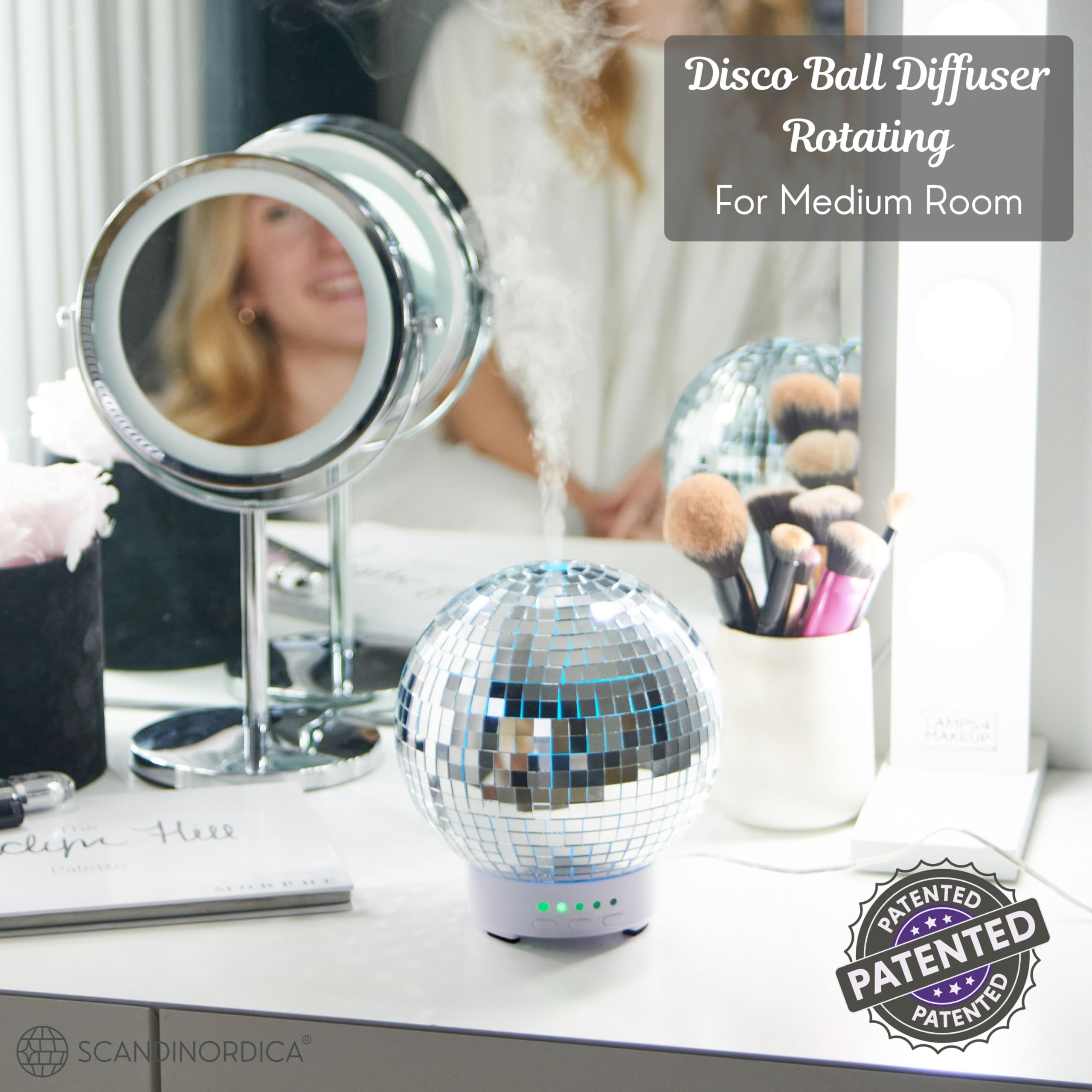 SCANDINORDICA Disco Ball Diffuser ambient mist delivers subtle aroma in a medium room.