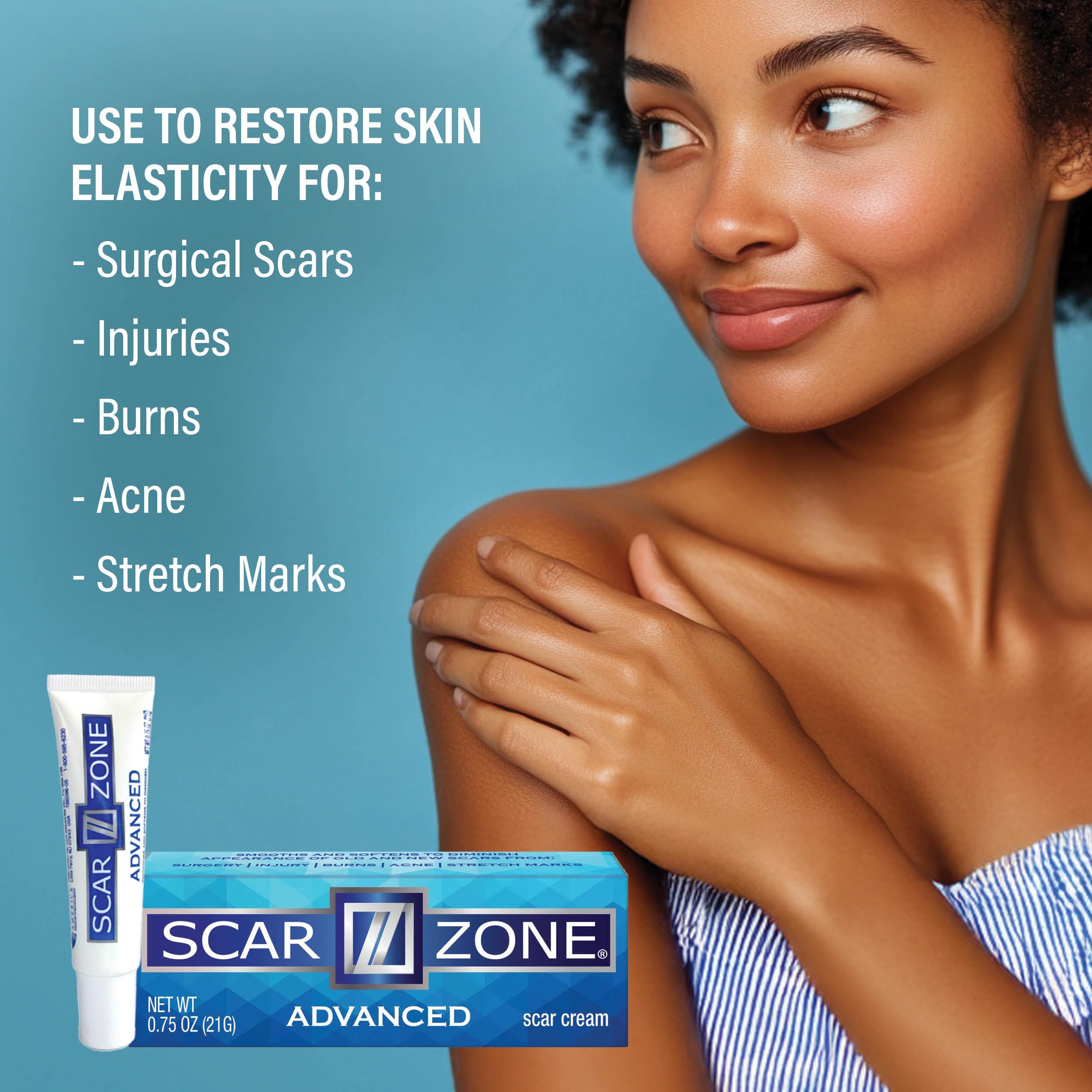 SCAR ZONE Advanced Scar Cream suitable for face and body applications.