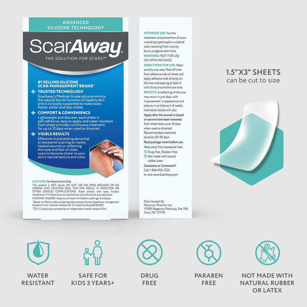 ScarAway adhesive scar strips are lightweight and discreet for wear.