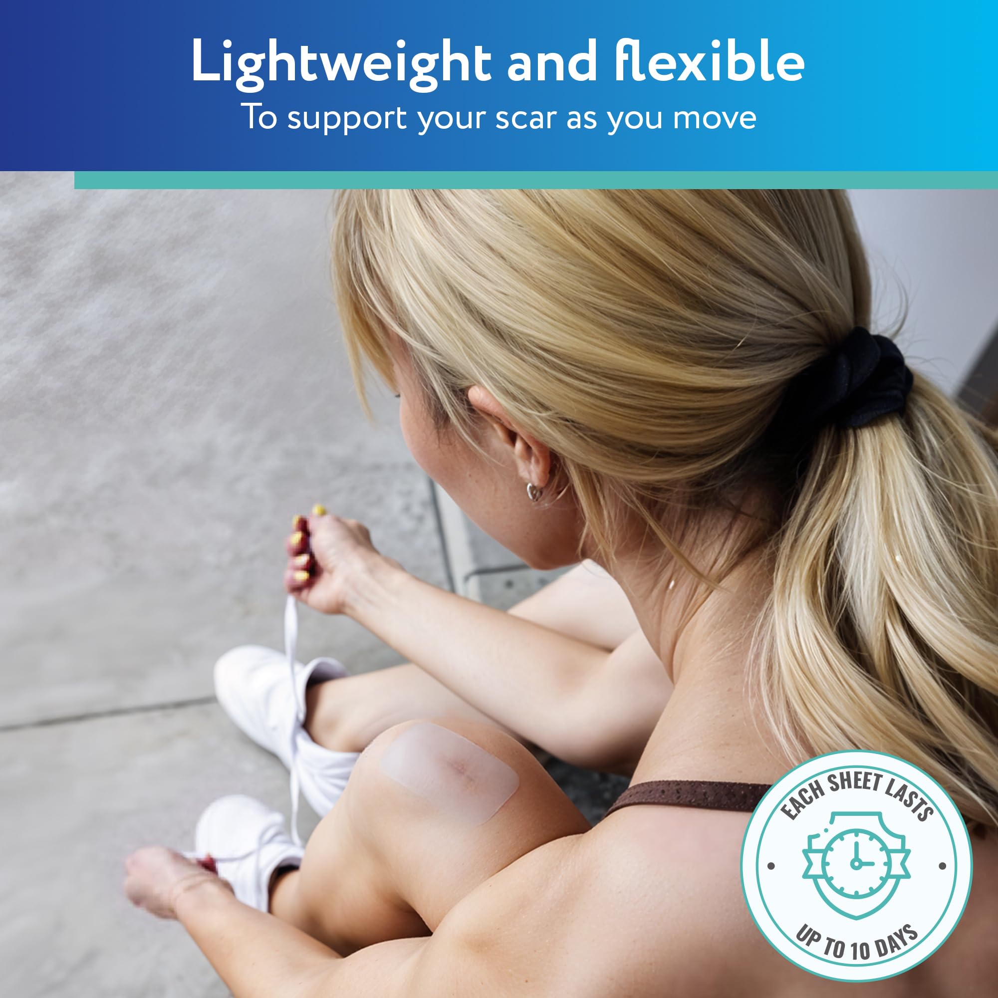 Water-resistant ScarAway silicone sheets during everyday activities