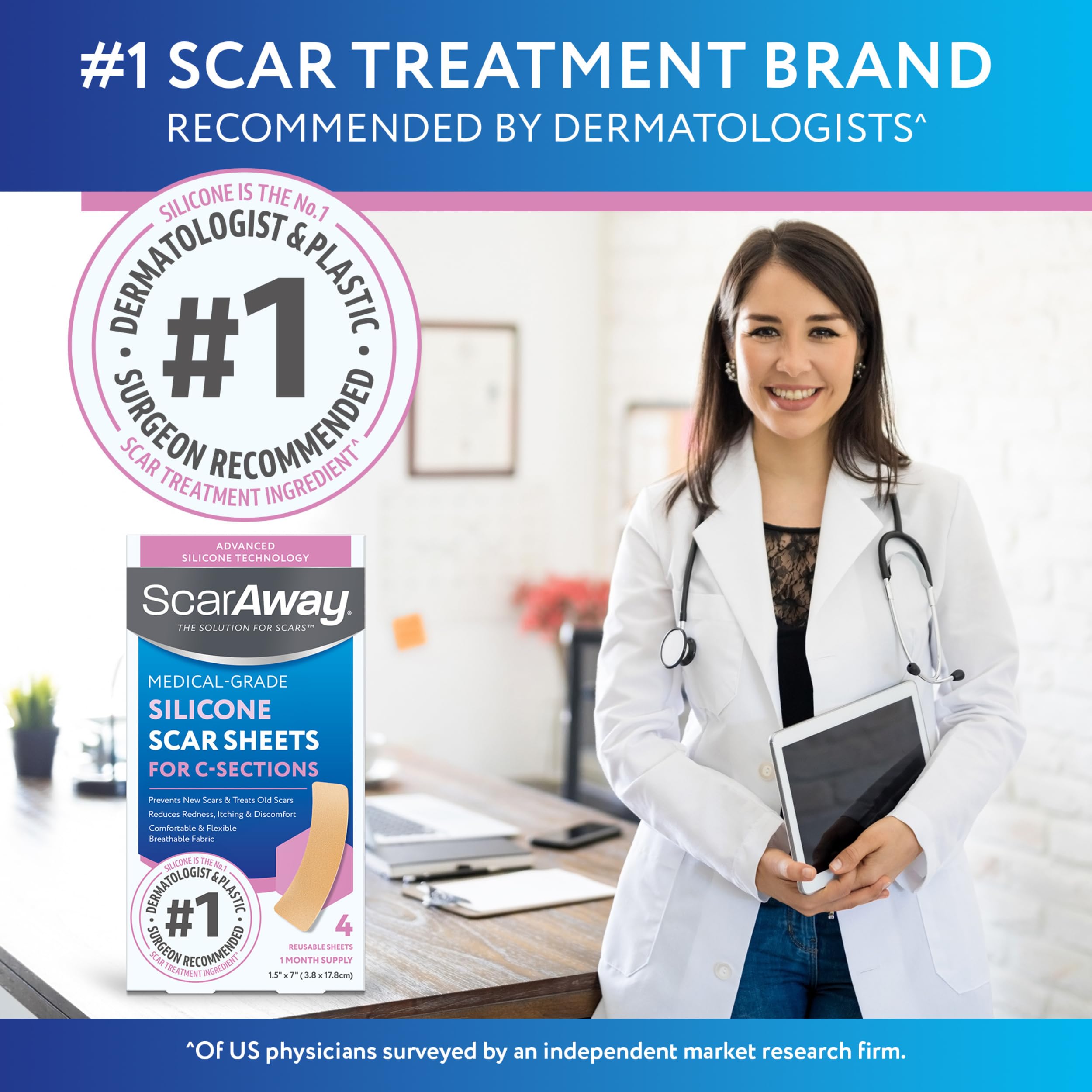ScarAway reusable scar sheet, durable 7–10 day coverage.