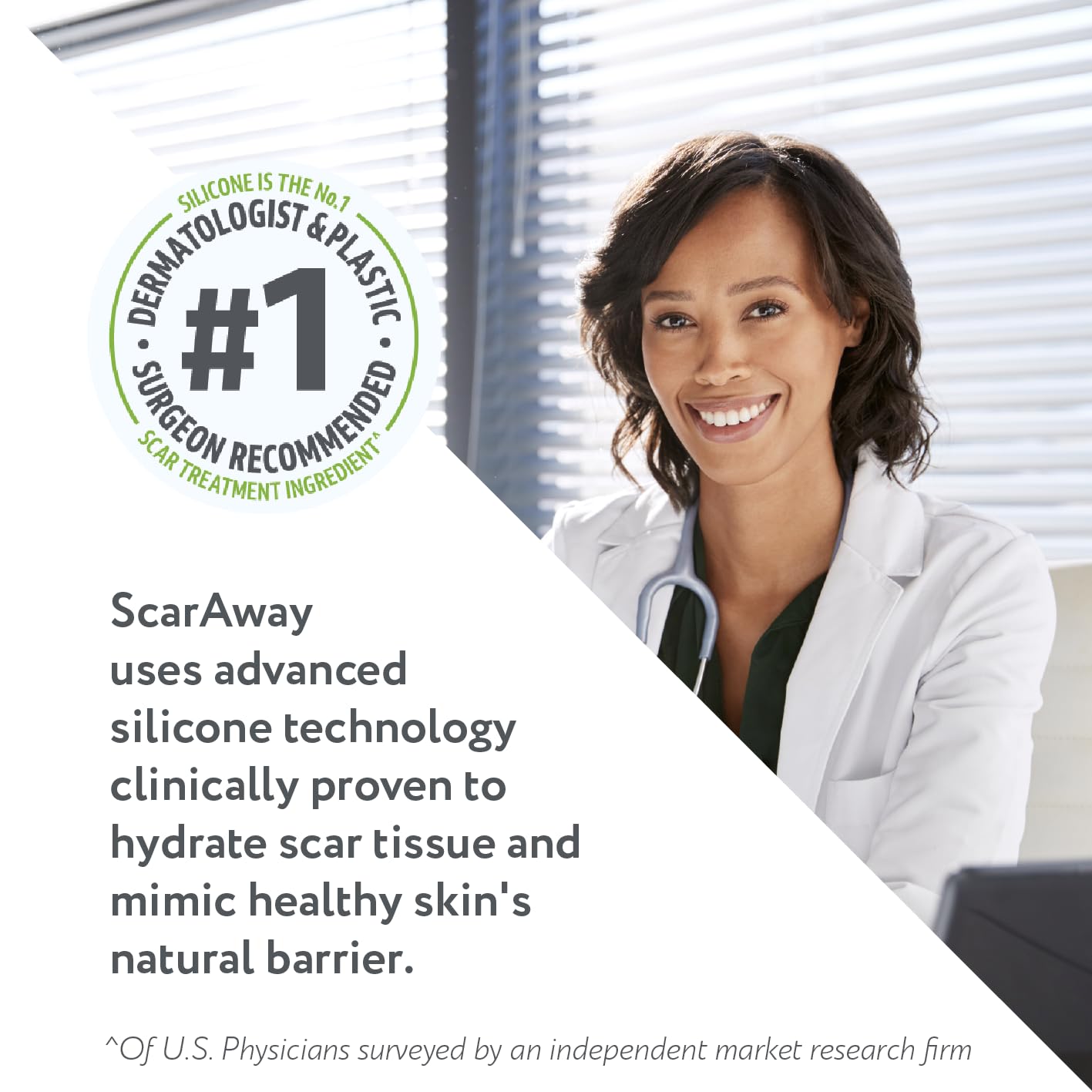 ScarAway self adhesive silicone sheets on skin illustrating easy application