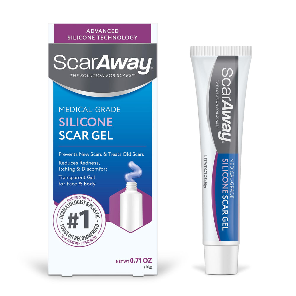 ScarAway silicone scar gel bottle close-up for smoother scar care