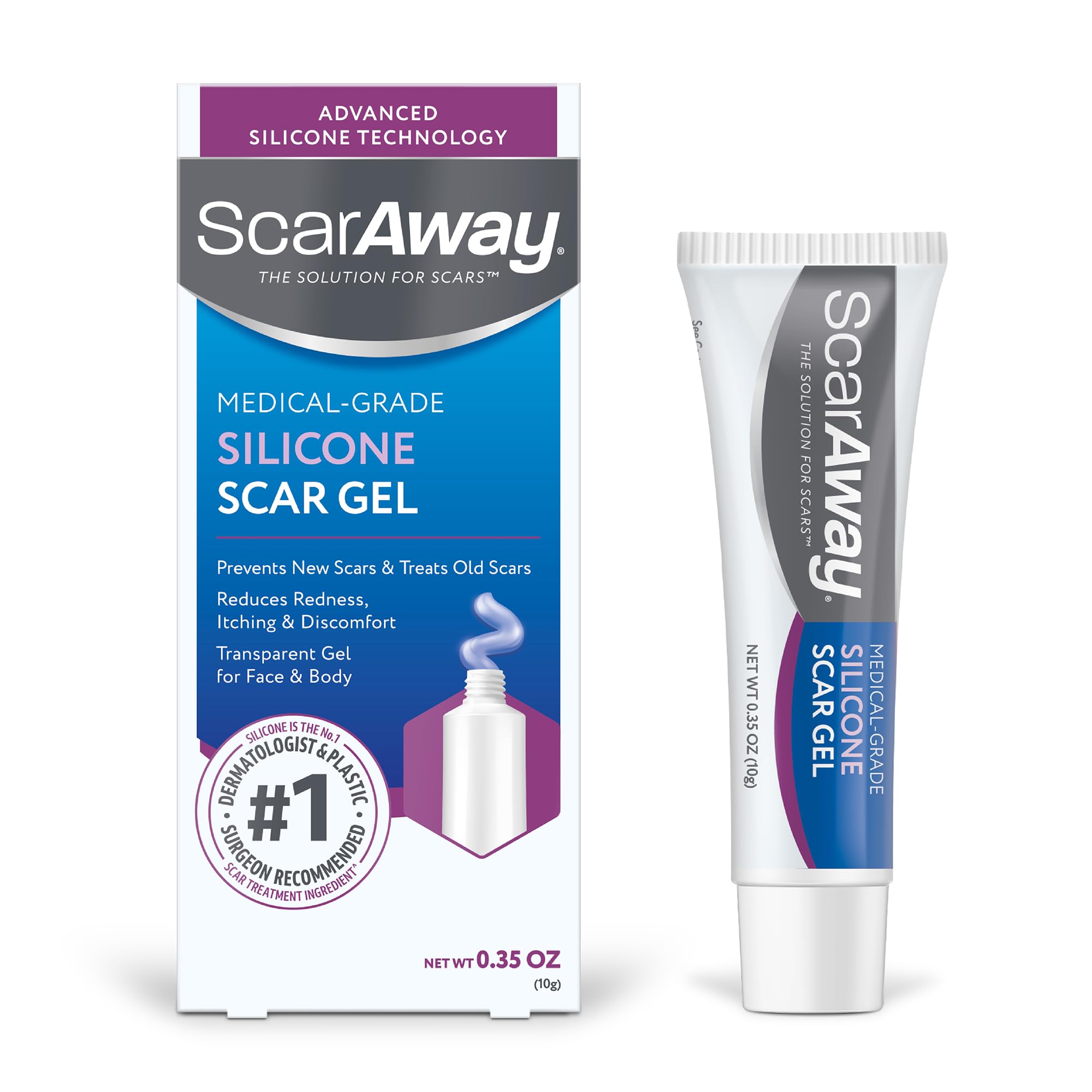 ScarAway silicone scar gel bottle for at-home scar care and protection.