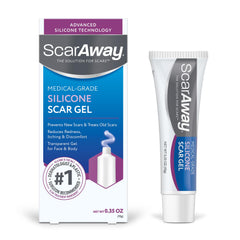 ScarAway silicone scar gel bottle for at-home scar care and protection.