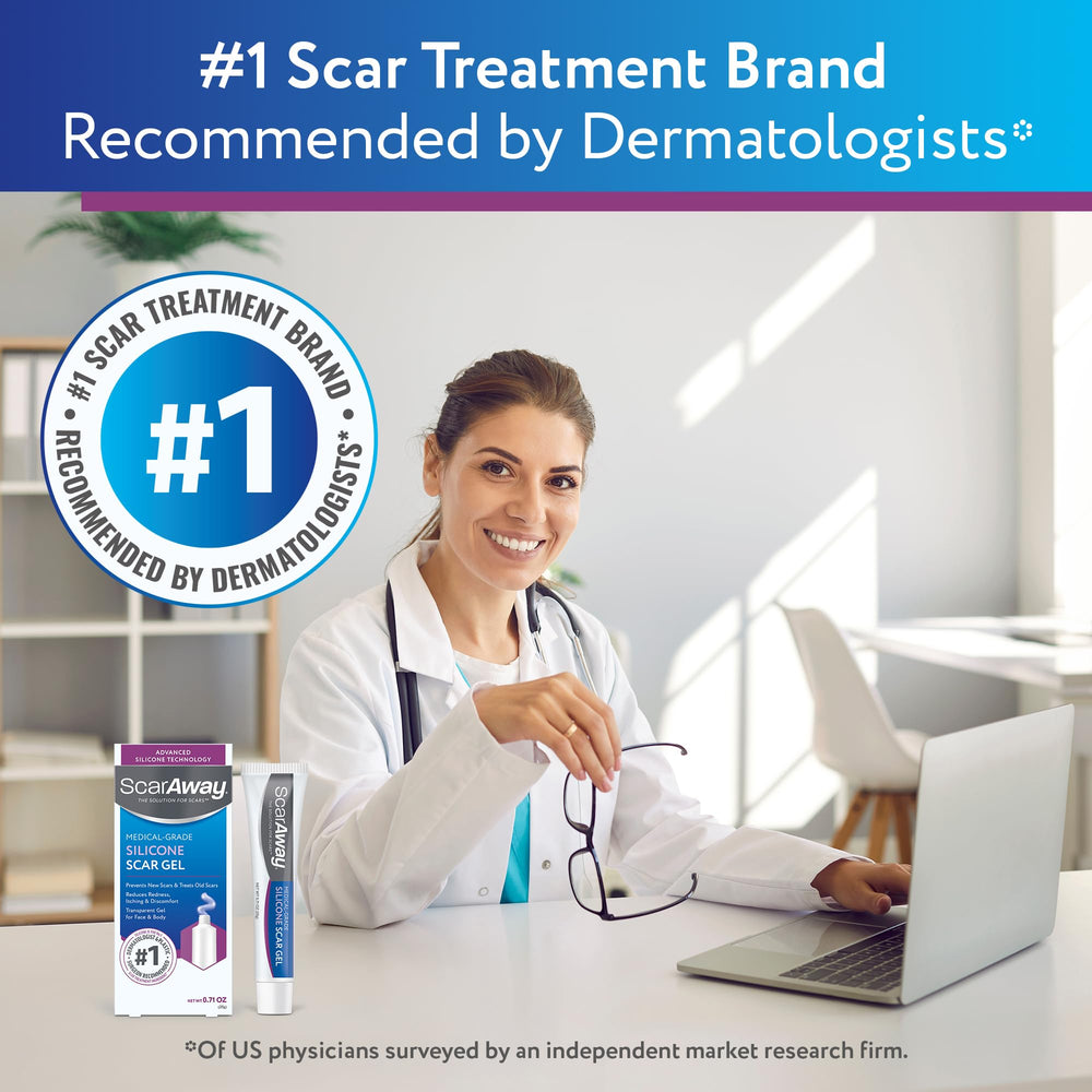 Hand applying ScarAway gel highlights quick-absorb formula for daily scar care.