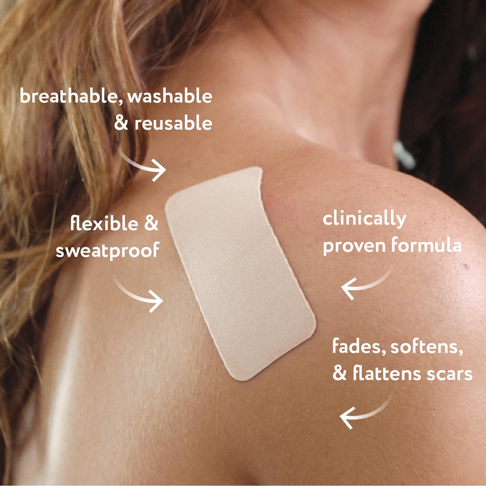 ScarAway silicone scar sheets applied to skin demonstrating gentle adhesion