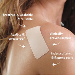 ScarAway silicone scar sheets applied to skin demonstrating gentle adhesion