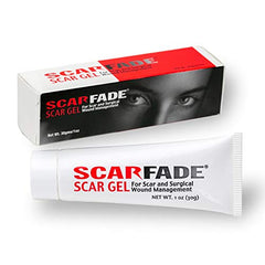 ScarFade silicone scar gel tube close-up showing clear discreet treatment to improve appearance