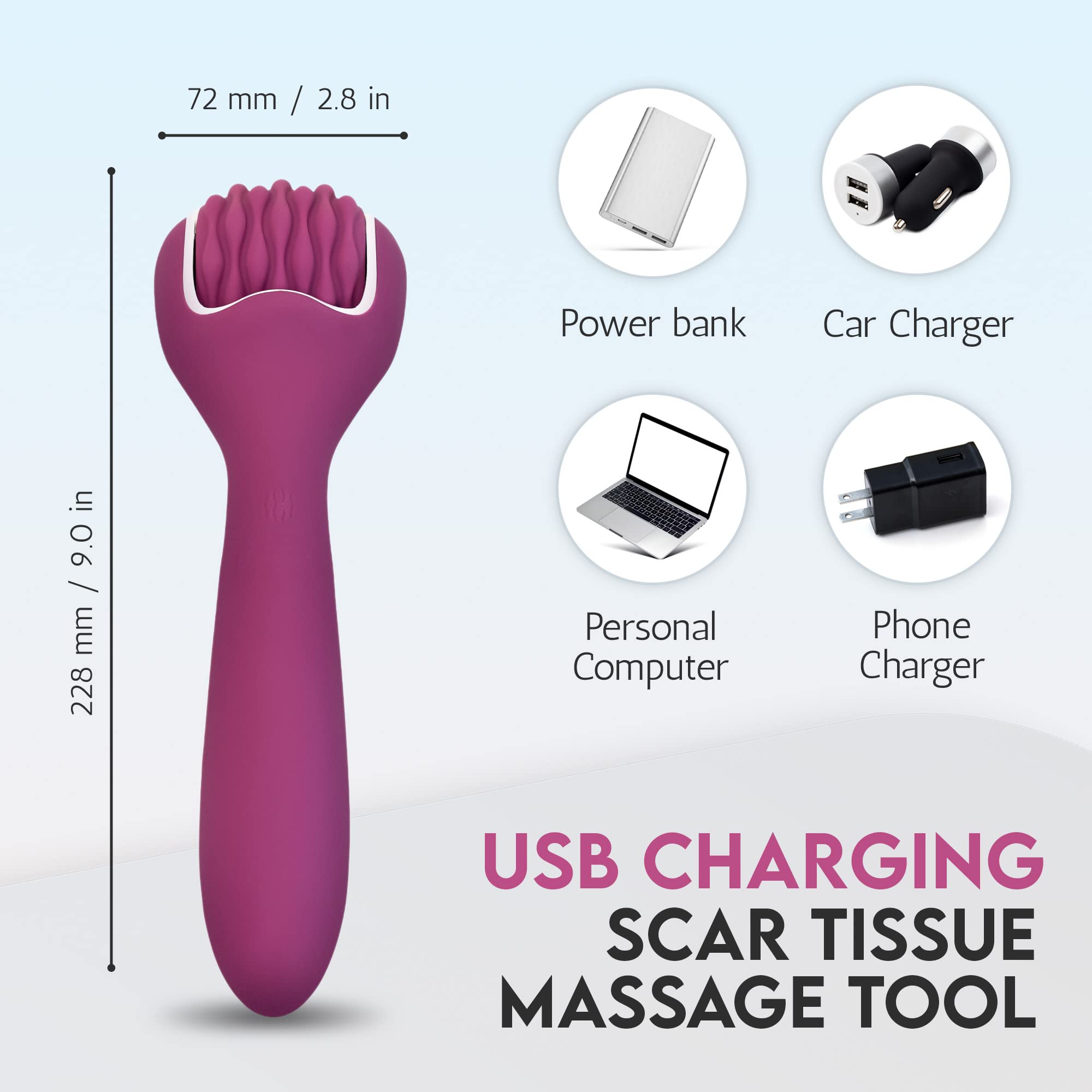 Scarroller ergonomic design enables comfortable single-handed use.