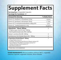 SciatiEase label closeup highlights AlphaPalm and B Complex for ongoing nerve support.