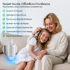 ScentDinbor plug-in diffuser side view shows wall-mounted, clutter-free installation.