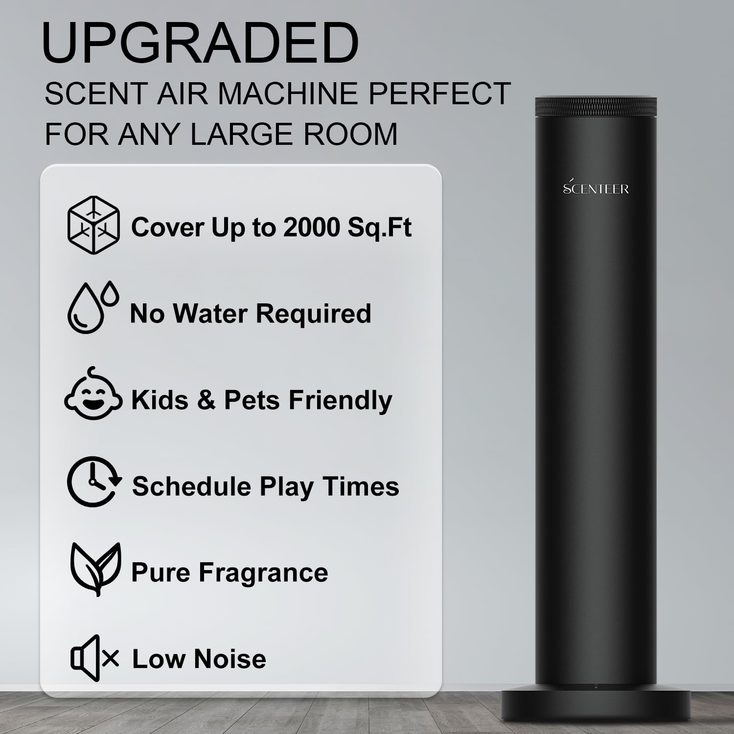 SCENTEER cordless diffuser side view, portable and versatile for home or office scenting.