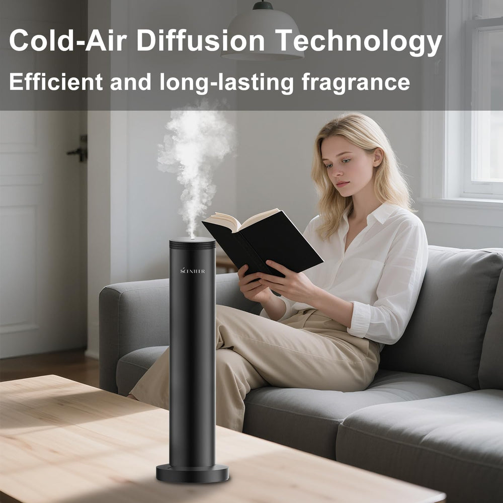 SCENTEER plugged-in use image, battery capability allows continuous fragrance without cords.