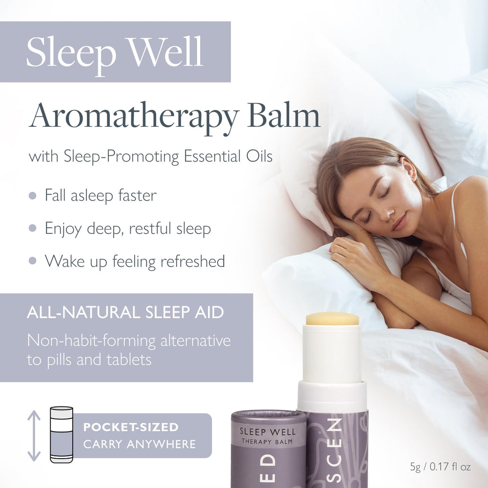 Scentered Sleep Well pocket-size balm for on-the-go relaxation and easy nightly use.