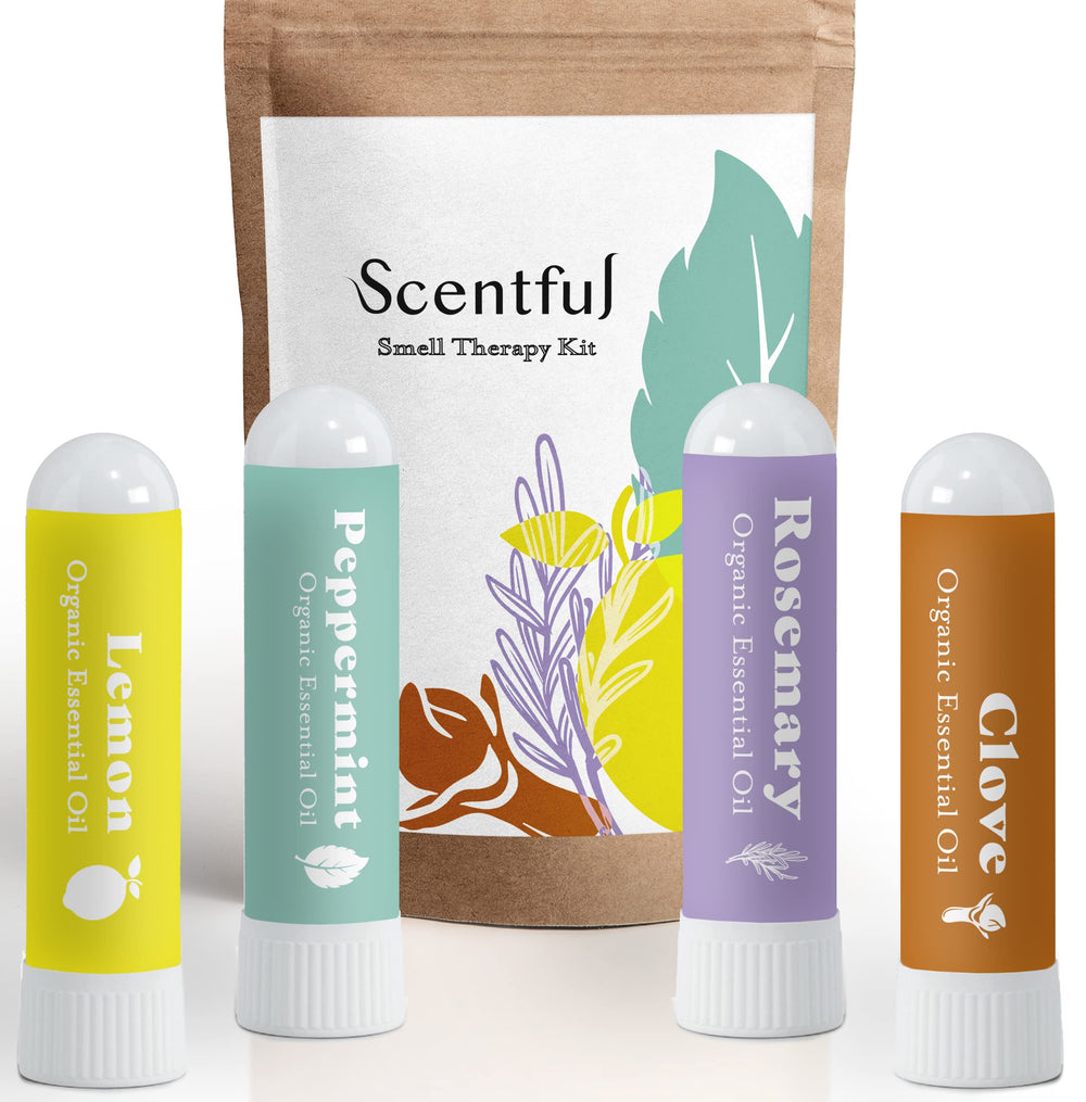 Scentful smell training kit packaging highlights four organic oils for aroma retraining.