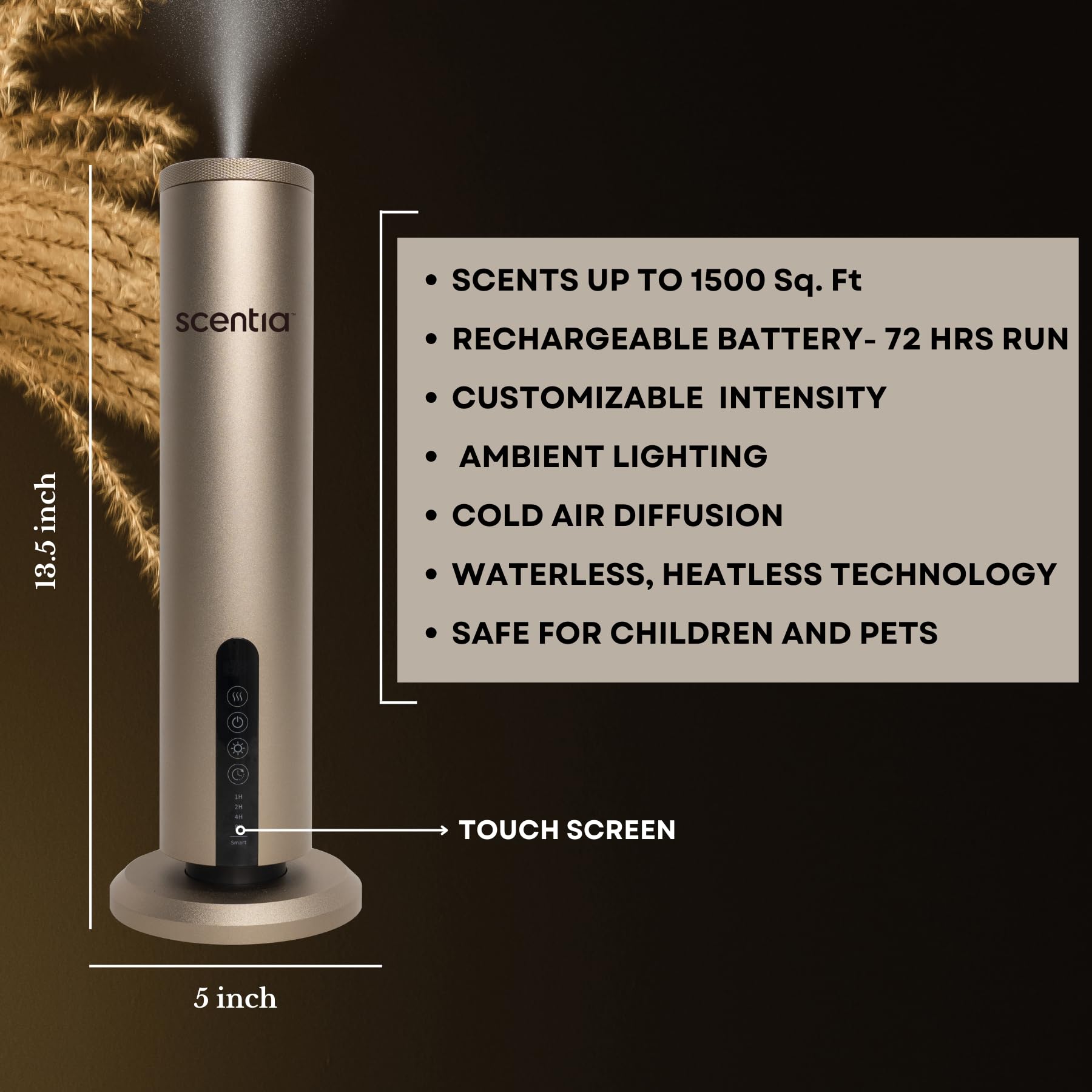 Scentia diffuser top-cap close-up highlighting waterless diffusion