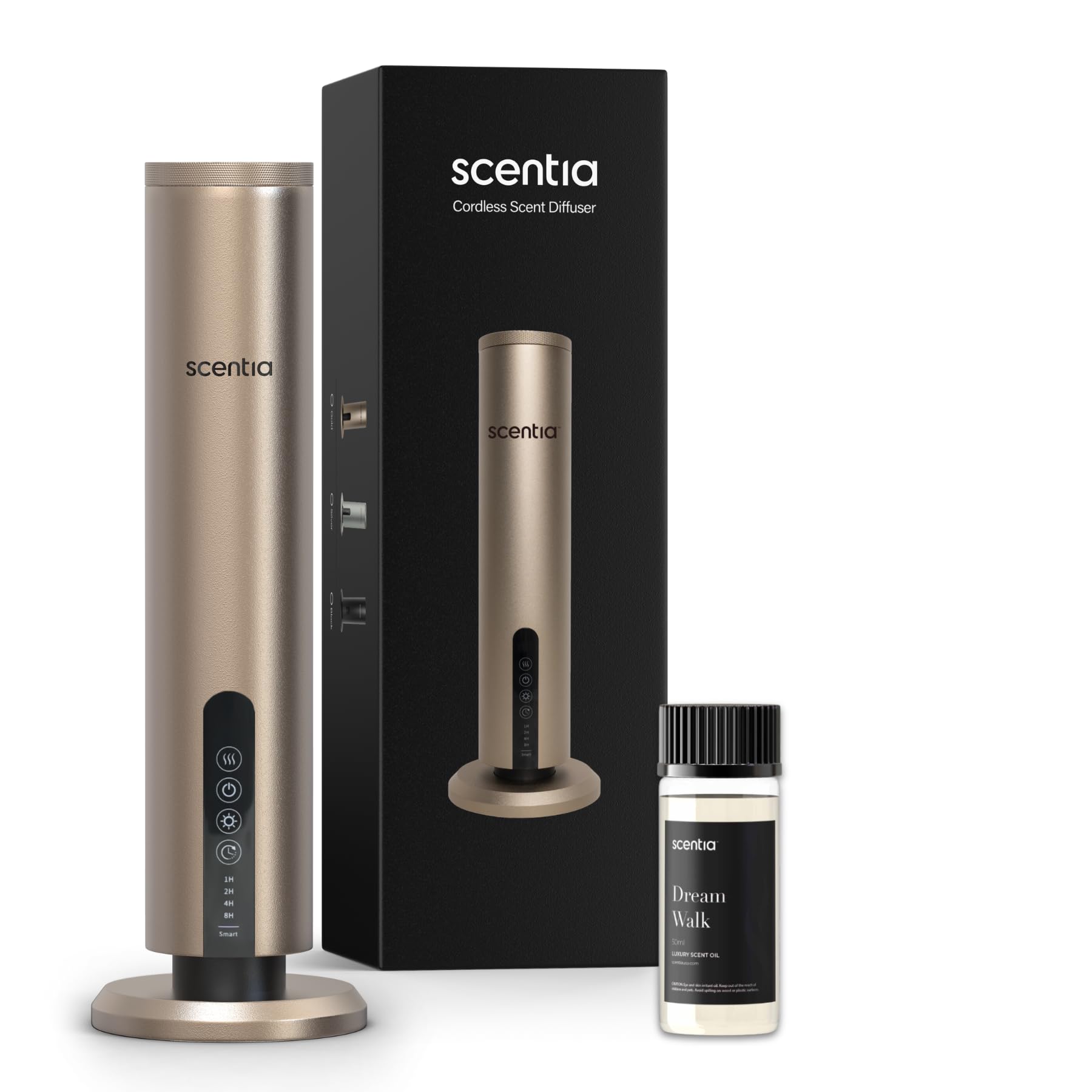 Scentia Hotel Diffuser in gold finish front view, ideal for refined home scenting