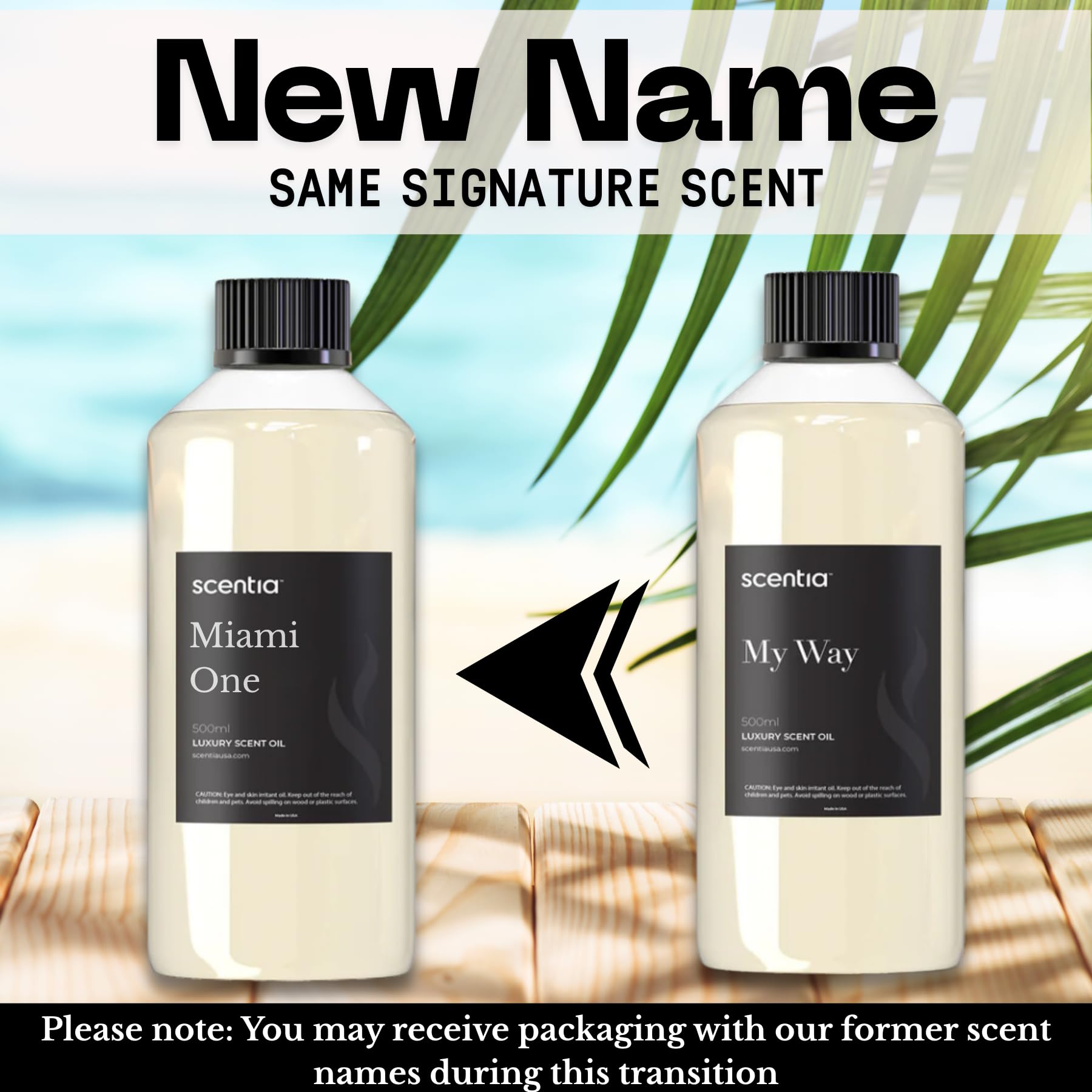 Scentia Miami One bottle back reveals notes and ingredients for a premium scent.