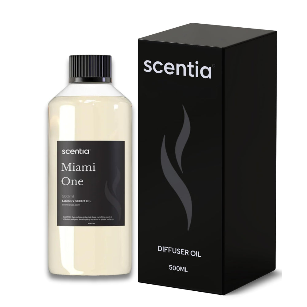 Scentia Miami One bottle front shows luxury hotel-inspired aroma for home ambiance.