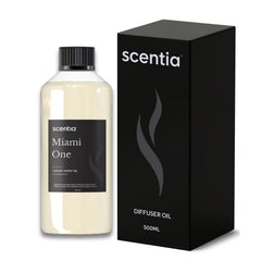 Scentia Miami One bottle front shows luxury hotel-inspired aroma for home ambiance.