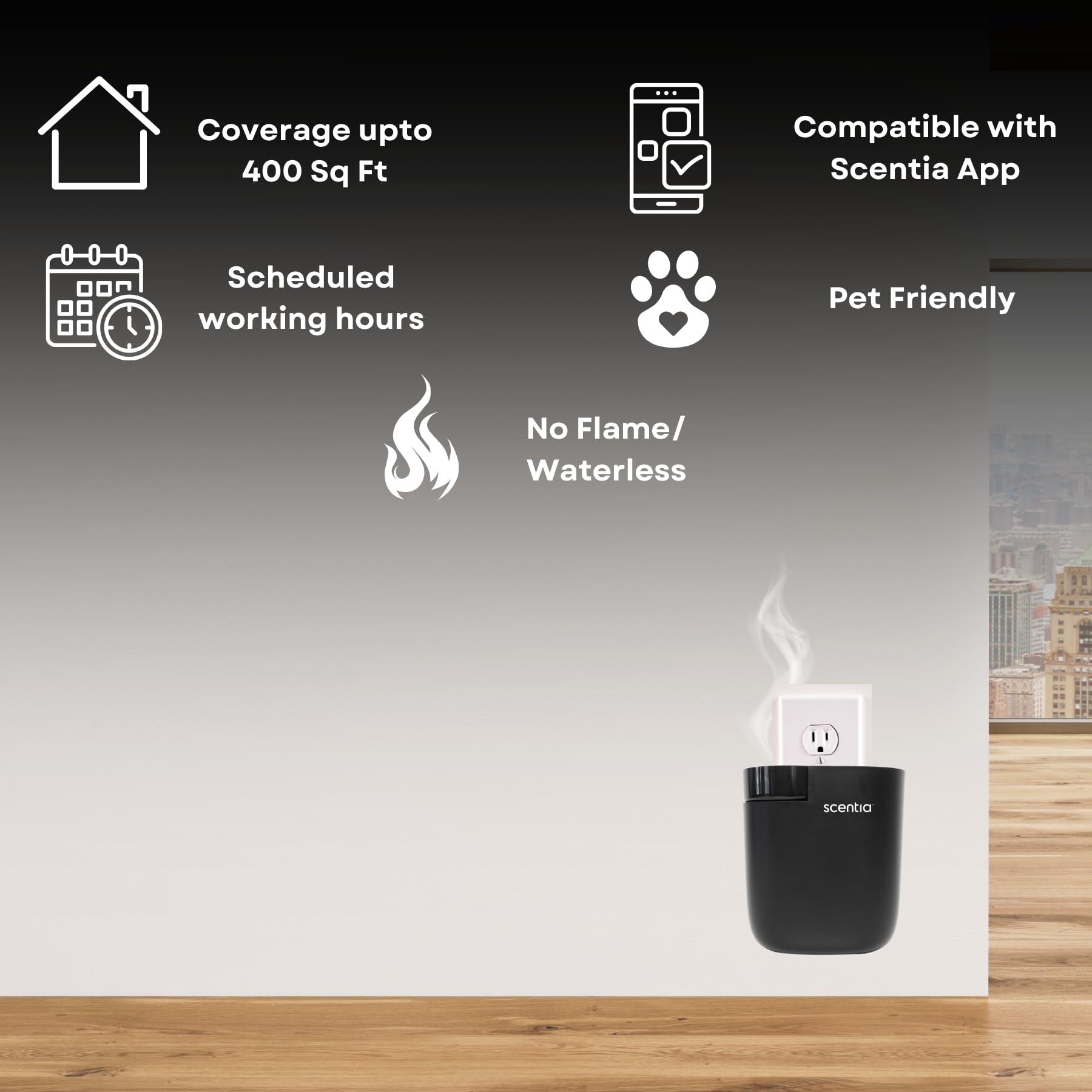 Scentia diffuser app control screen showing easy remote scent management