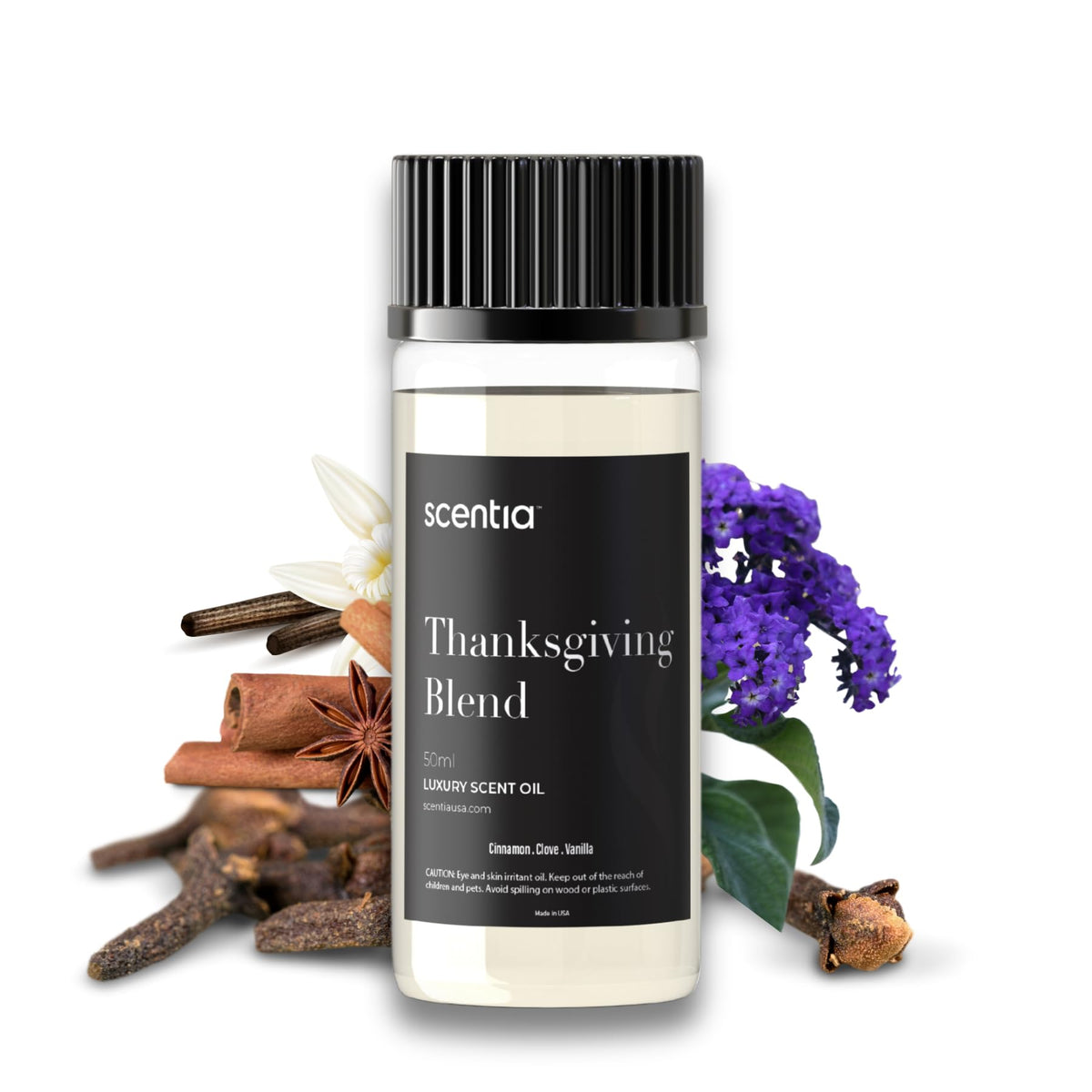 Scentia Thanksgiving Blend bottle-front view in compact 50ml size.