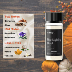 Scentia Thanksgiving Blend label-closeup showing pure essential oils.