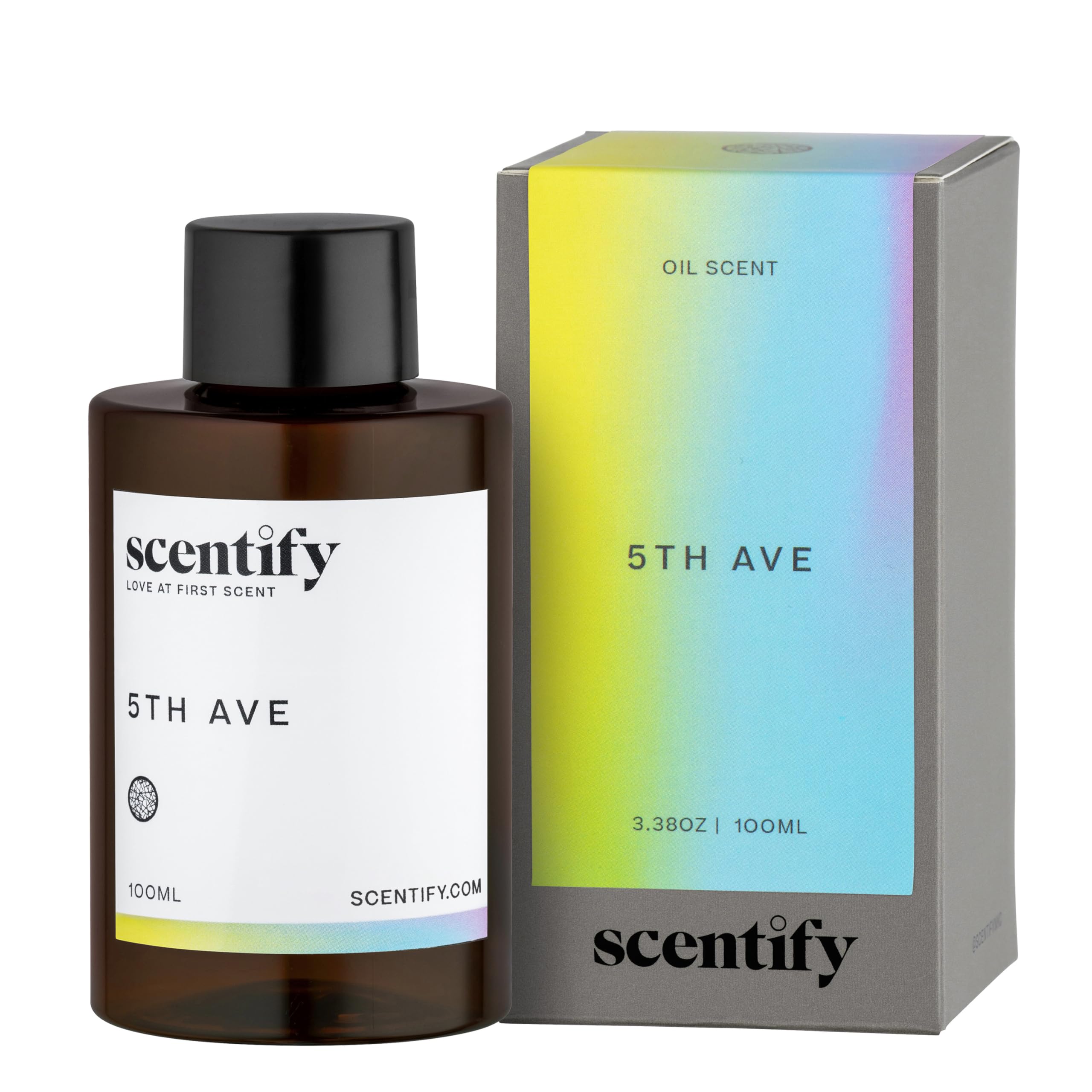 Scentify 5th Ave oil refill bottle displaying bergamot and floral notes for home use