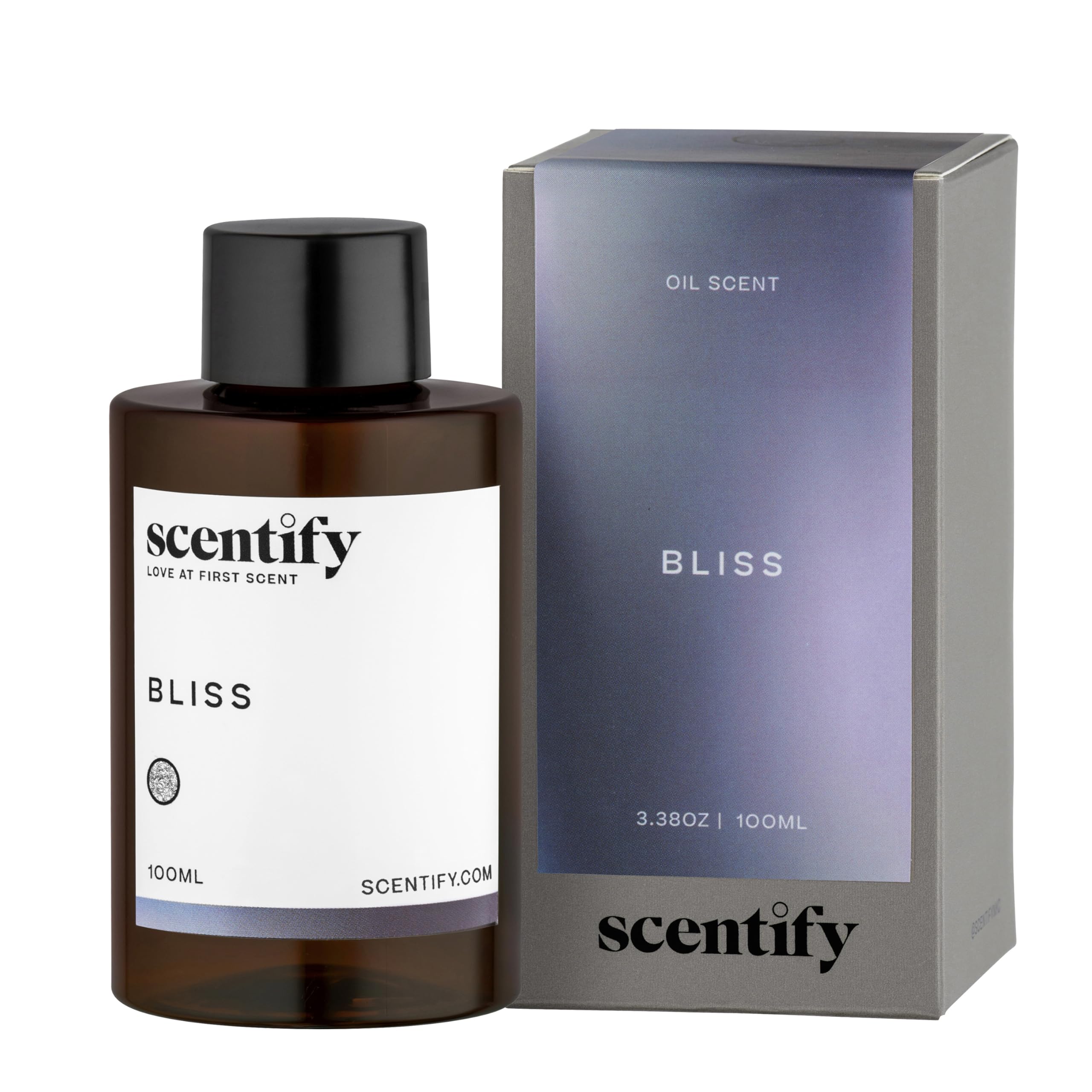Scentify Bliss bottle cap close-up for premium diffuser oil enhancing home ambiance.