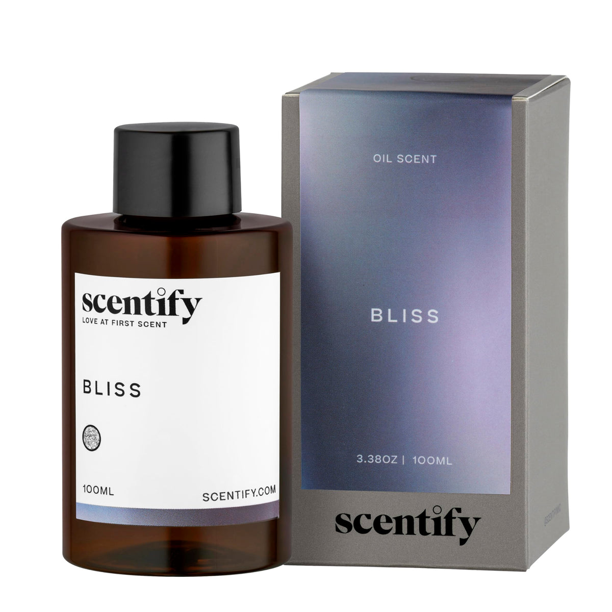 Scentify Bliss bottle cap close-up for premium diffuser oil enhancing home ambiance.