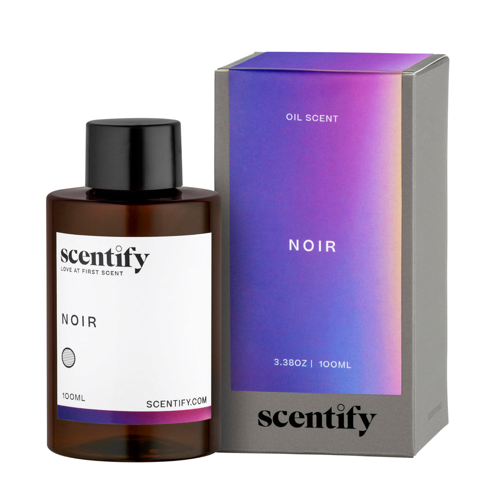 Scentify Noir bottle highlighting bergamot for a calming evening ritual