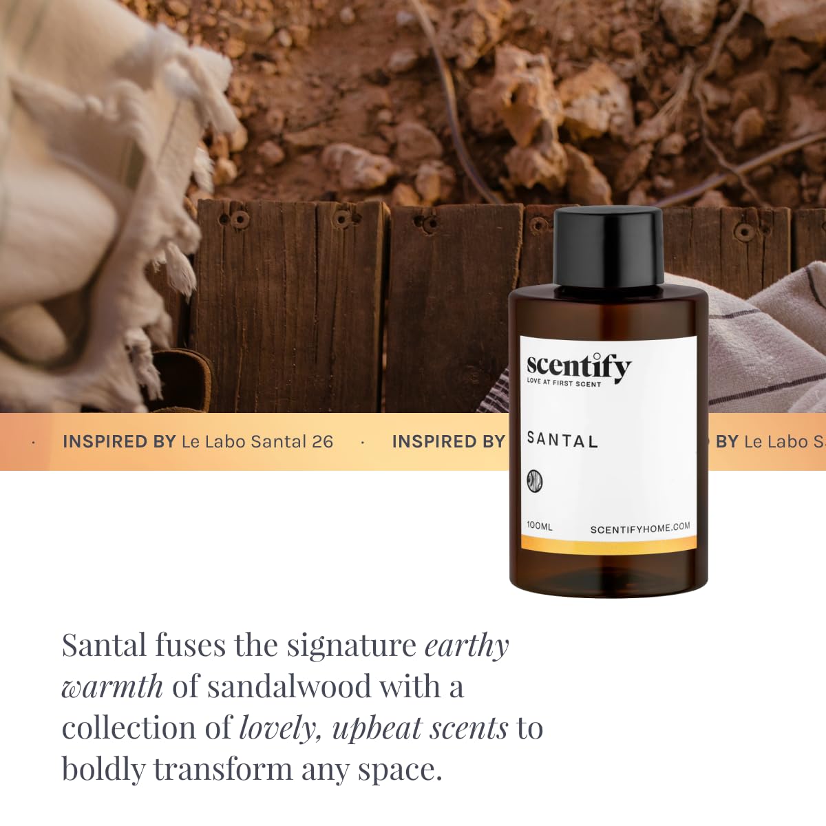 Scentify Santal diffuser setup with oil pour enhances calming ambience