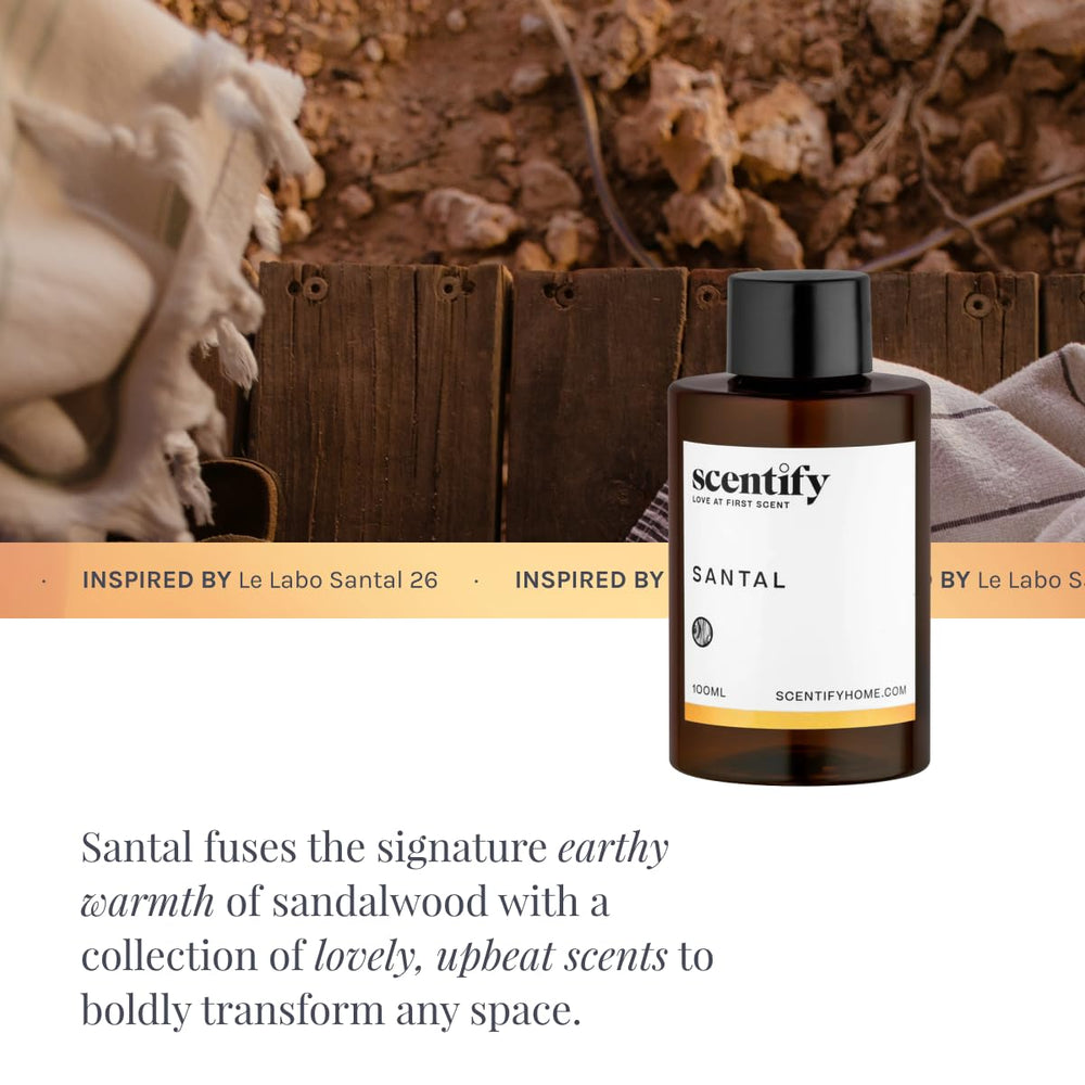 Scentify Santal diffuser setup with oil pour enhances calming ambience