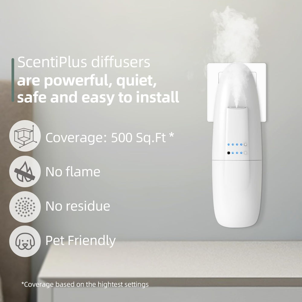 Scentiplus bottle-pour view highlights aroma source for room scenting.