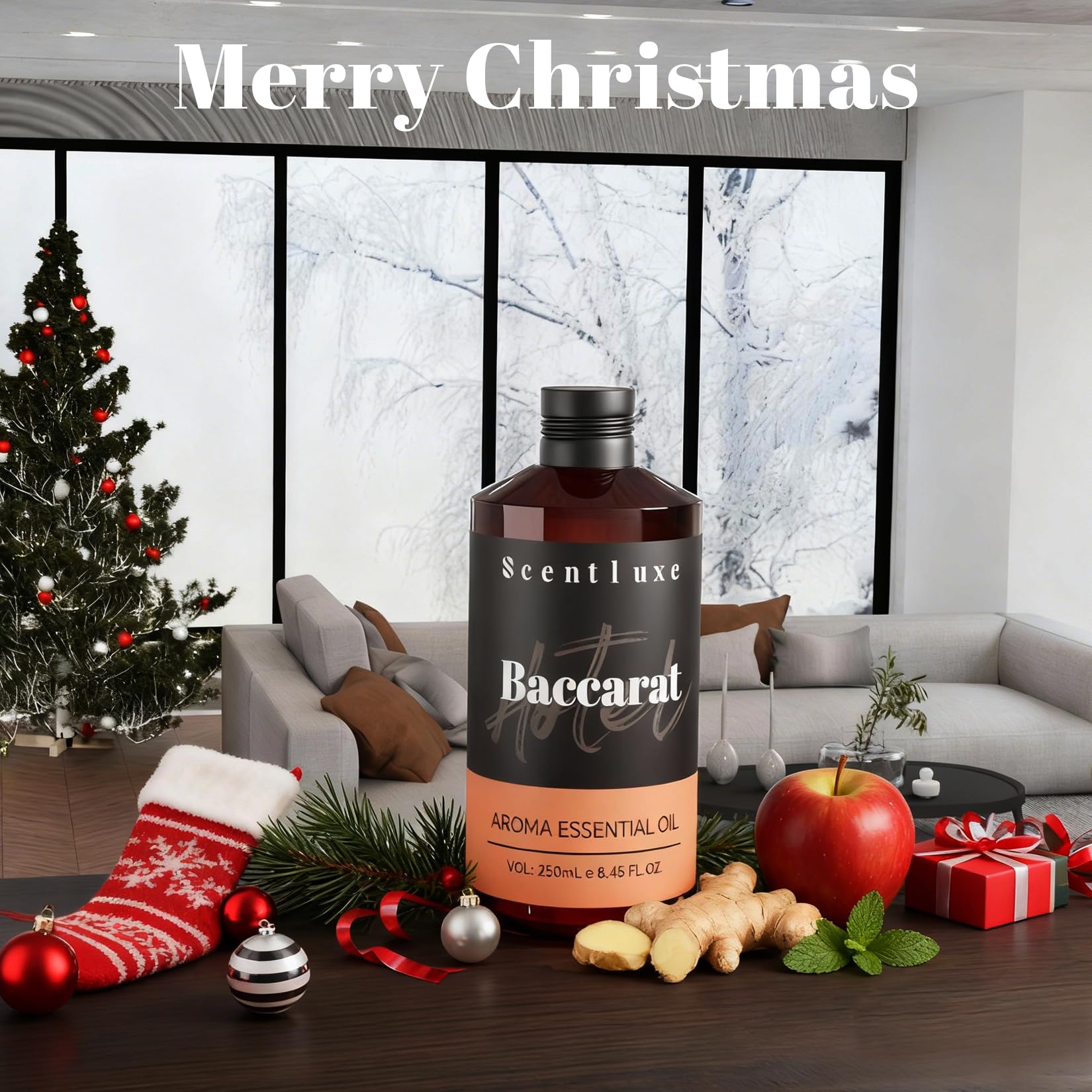 Scentluxe Baccarat diffuser oil bottle closeup showing pure formula for clean aroma.