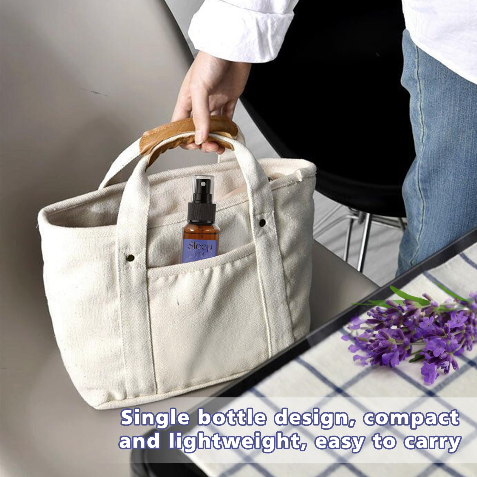 SCENTORINI Sleep Spray travel-size bottle fits luggage and hotel stays.