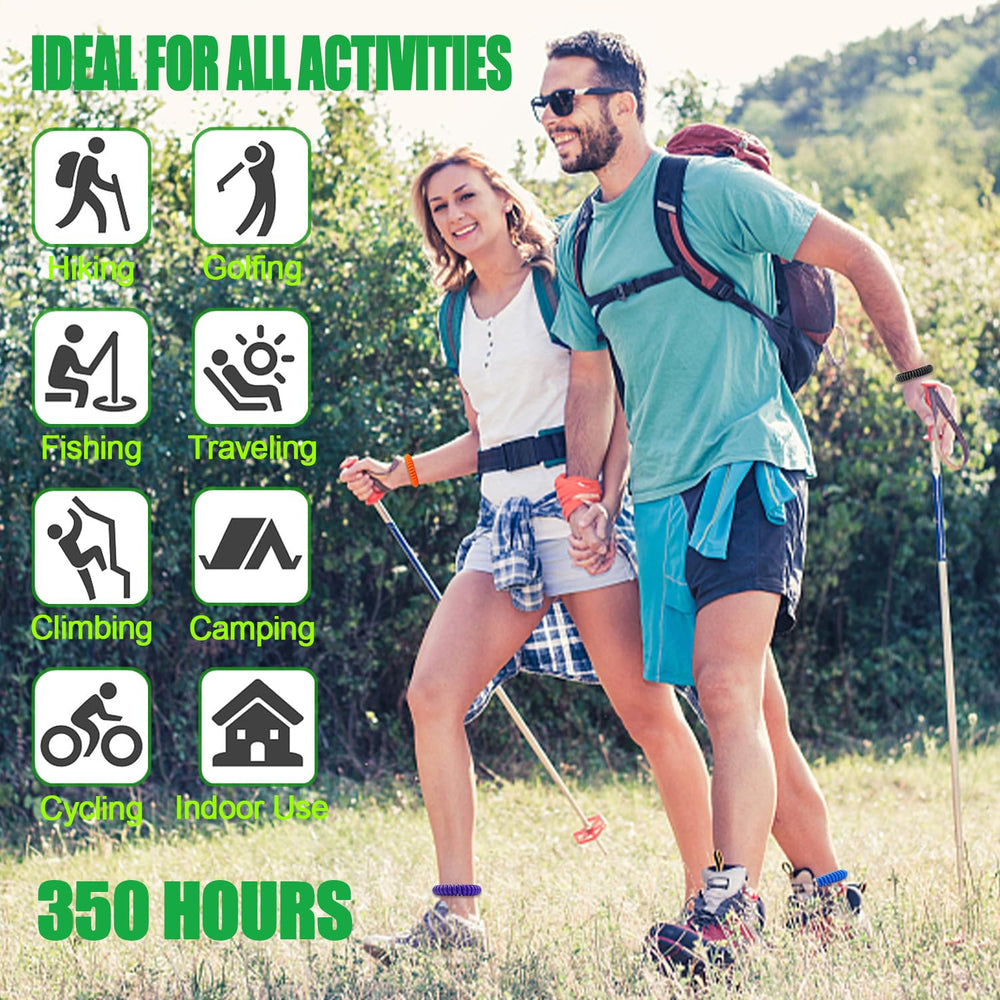 Scentpellent family wearing bracelets during outdoor activities.