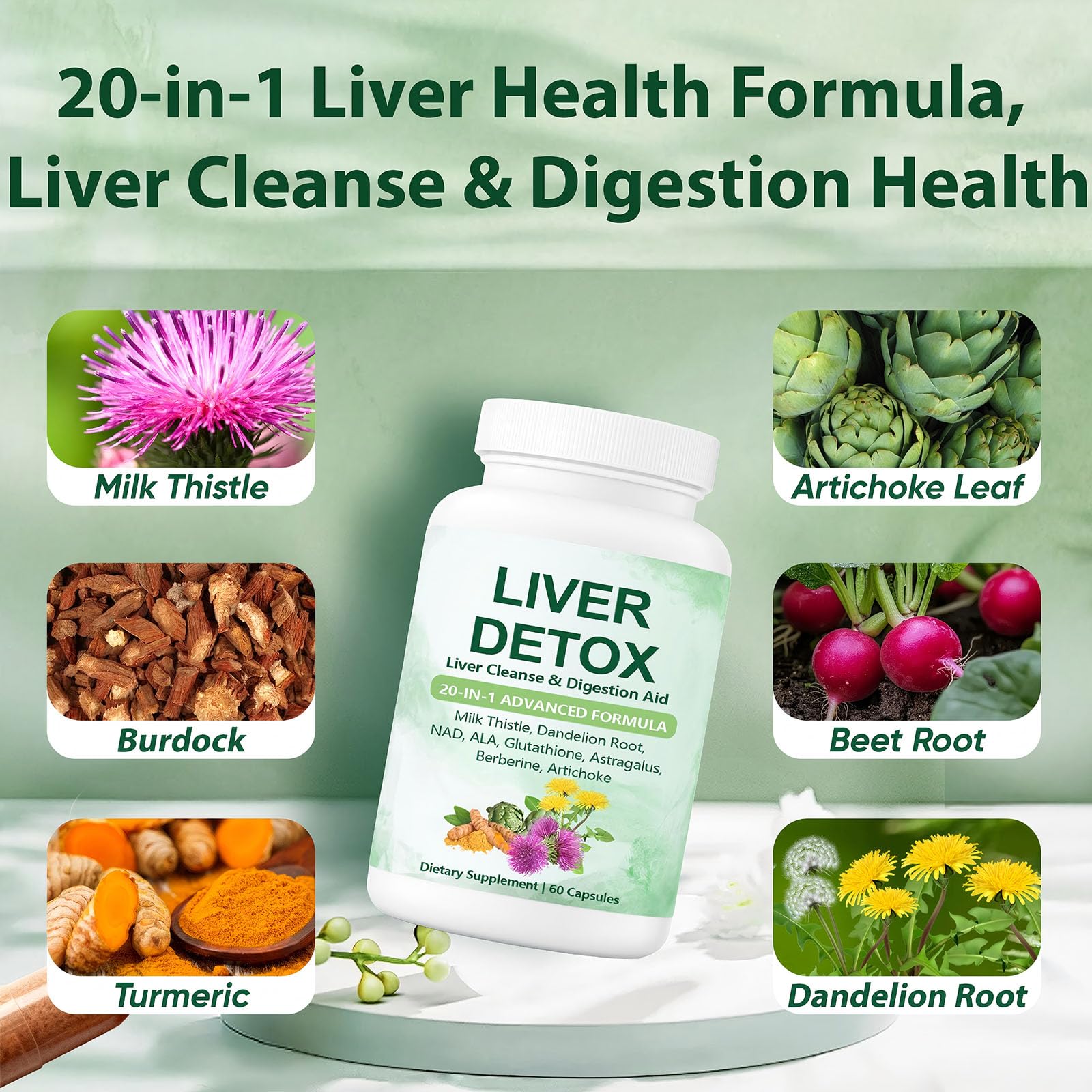 Turmeric and artichoke leaf components for digestion support.