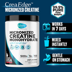 Schiffer Health Creatine Monohydrate powder back view shows purity notes