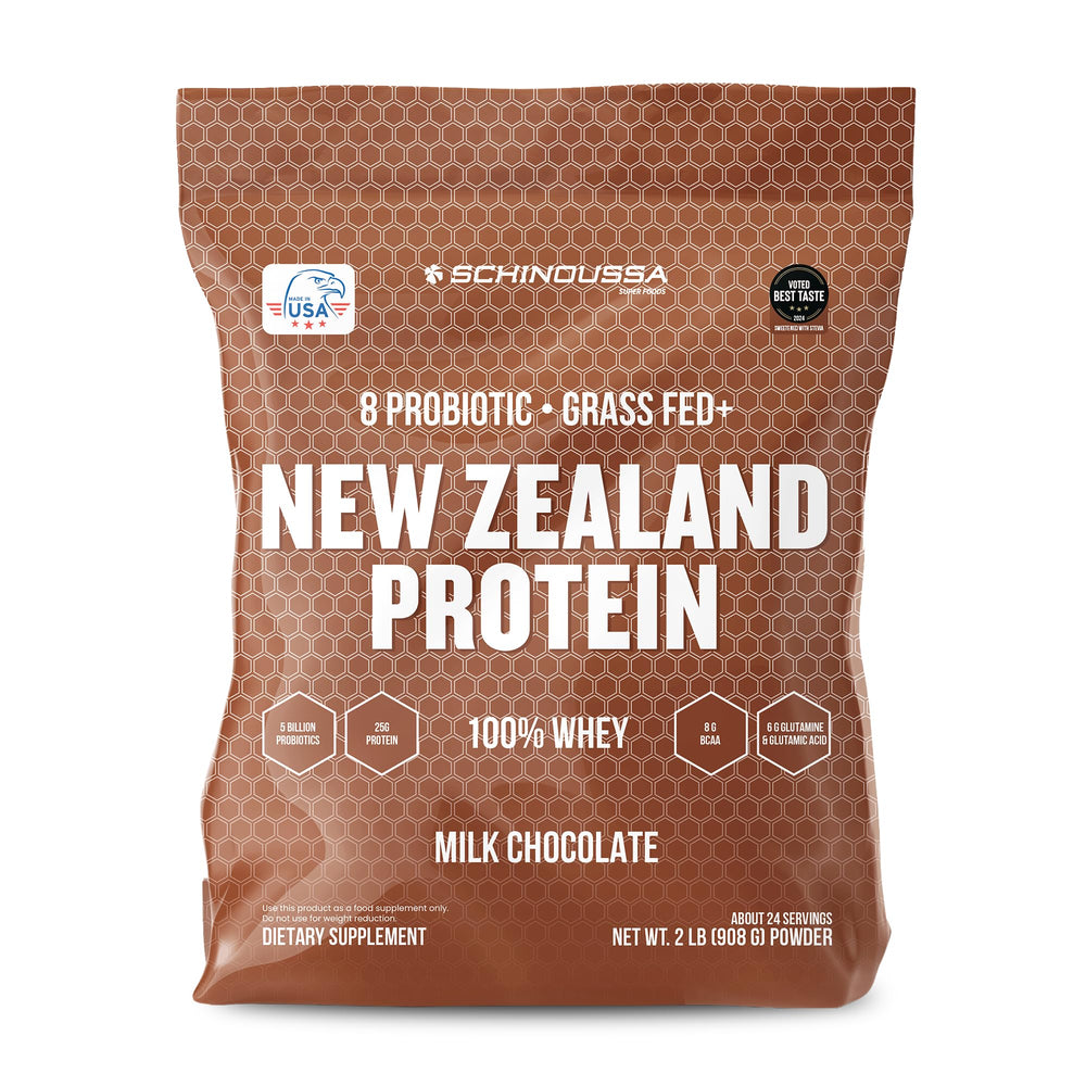 Schinoussa Probiotic Whey Chocolate Tub — premium grass-fed protein for lean muscle support.