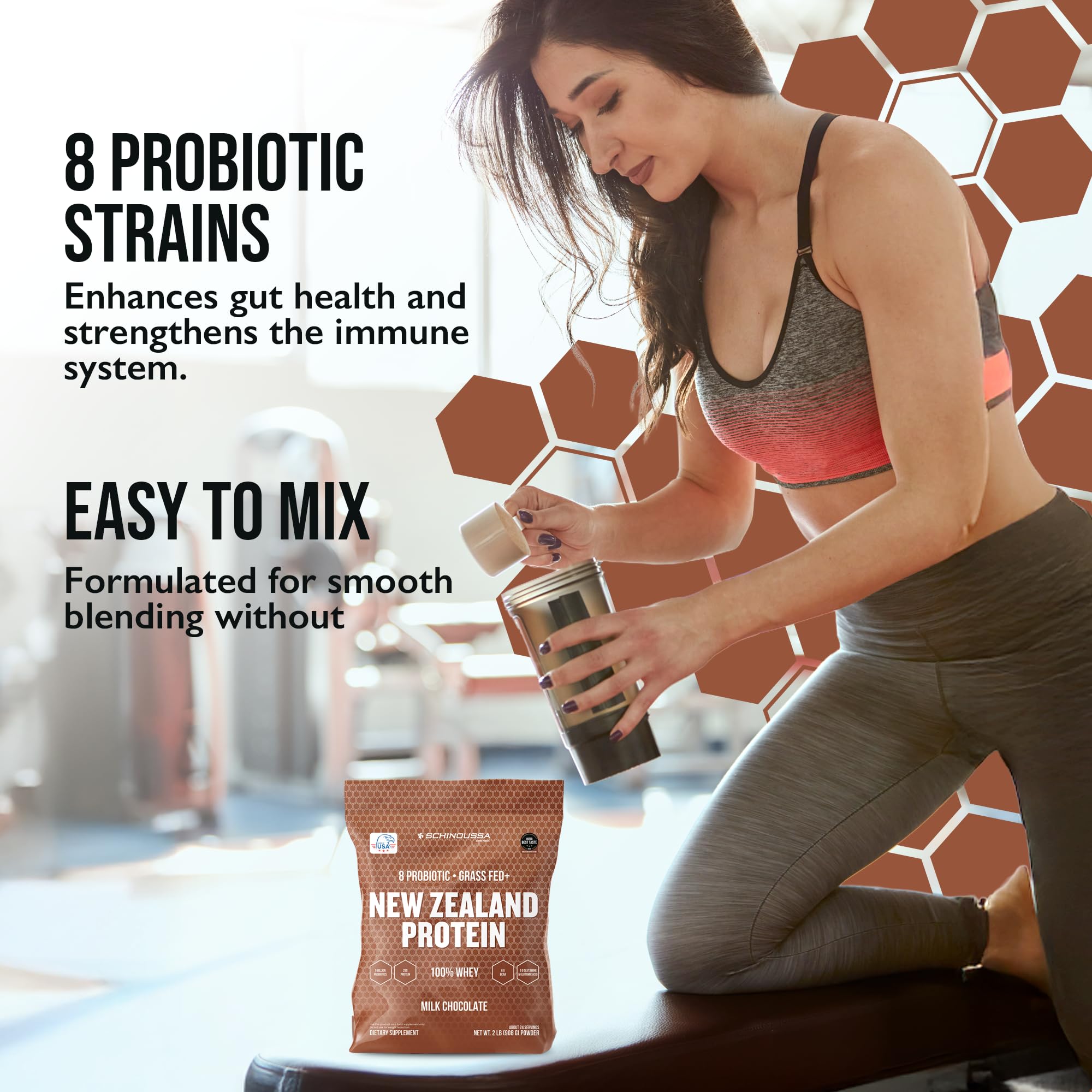 Schinoussa Probiotic Whey Glass Shake — creamy chocolate after workouts.
