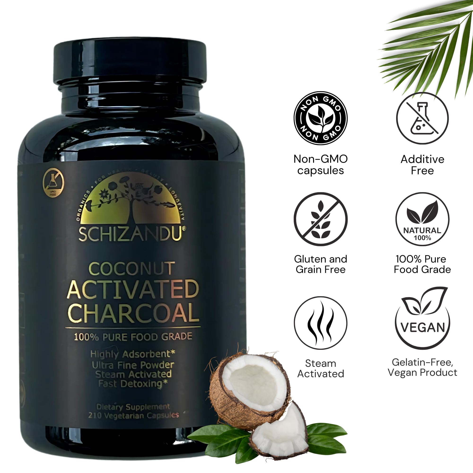Schizandu Organics capsules close-up highlighting vegan non-GMO formula.