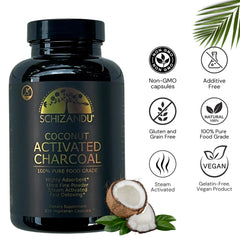 Schizandu Organics capsules close-up highlighting vegan non-GMO formula.